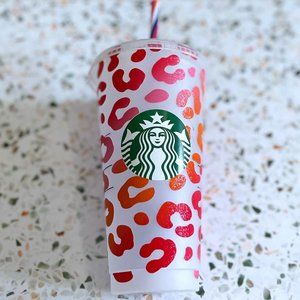 Pink and Orange Leopard Print 24 oz Starbucks color change Cold Cup